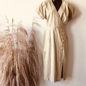 Vintage Faux Wrap Midi Dress